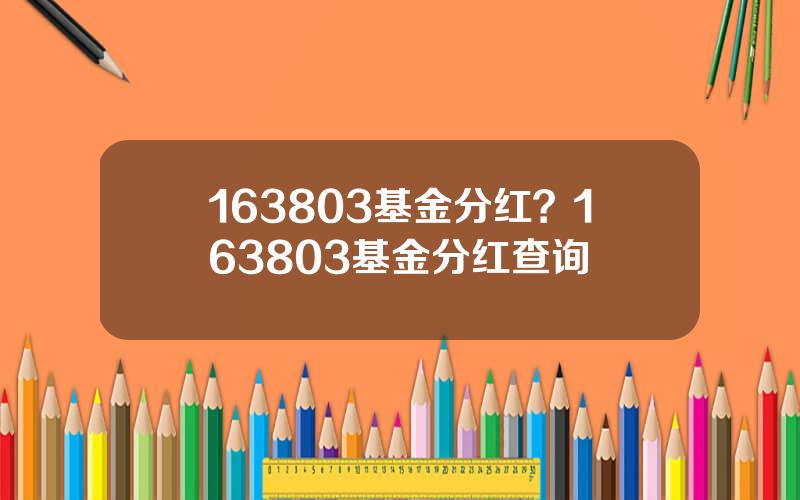 163803基金分红？163803基金分红查询
