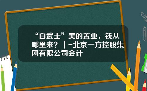 “白武士”美的置业，钱从哪里来？｜-北京一方控股集团有限公司会计