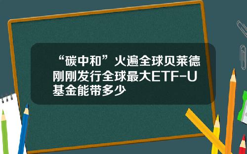 “碳中和”火遍全球贝莱德刚刚发行全球最大ETF-U基金能带多少