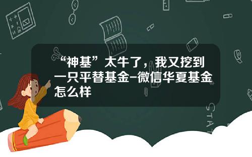 “神基”太牛了，我又挖到一只平替基金-微信华夏基金怎么样