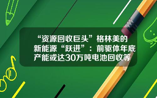 “资源回收巨头”格林美的新能源“跃进”：前驱体年底产能或达30万吨电池回收等业务分拆上市多头并行-类似格林美的公司