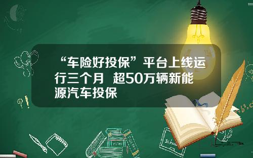 “车险好投保”平台上线运行三个月  超50万辆新能源汽车投保