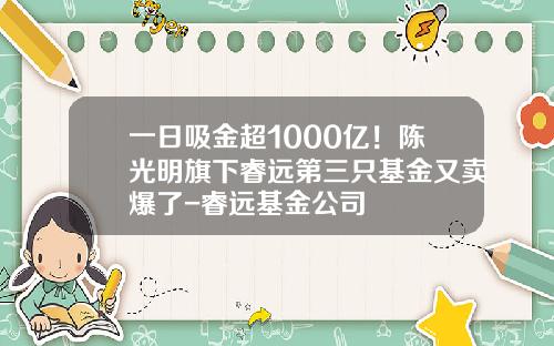 一日吸金超1000亿!陈光明旗下睿远第三只基金又卖爆了-睿远基金公司