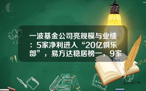 一波基金公司亮规模与业绩:5家净利进入“20亿俱乐部”,易方达稳居榜一,9家增收又增利-基金管理有限公司排名