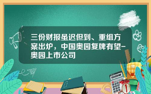 三份财报虽迟但到、重组方案出炉,中国奥园复牌有望-奥园上市公司
