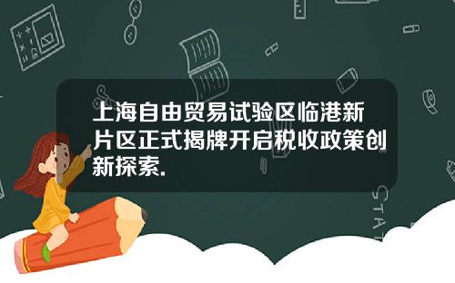 上海自由贸易试验区临港新片区正式揭牌开启税收政策创新探索.