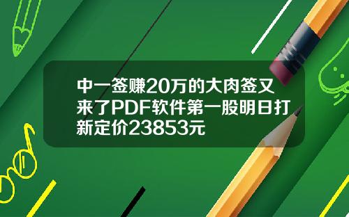 中一签赚20万的大肉签又来了PDF软件第一股明日打新定价23853元