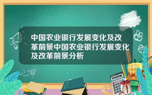 中国农业银行发展变化及改革前景中国农业银行发展变化及改革前景分析