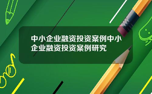 中小企业融资投资案例中小企业融资投资案例研究