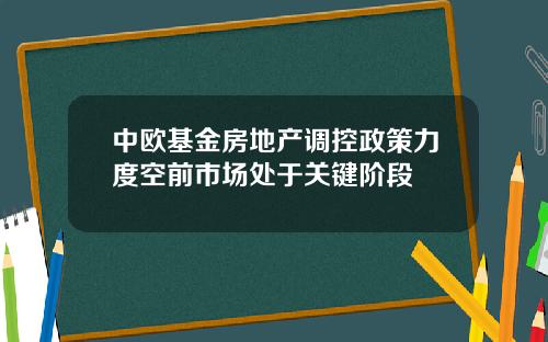 中欧基金房地产调控政策力度空前市场处于关键阶段