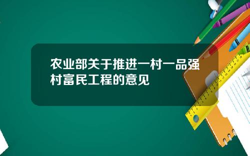 农业部关于推进一村一品强村富民工程的意见