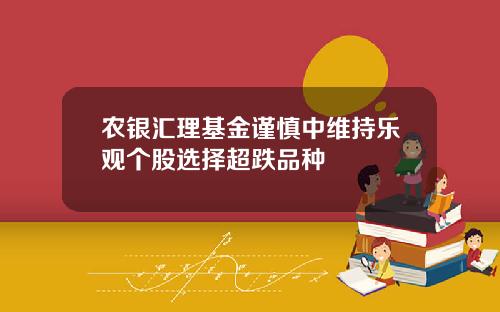 农银汇理基金谨慎中维持乐观个股选择超跌品种
