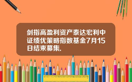 剑指高盈利资产泰达宏利中证绩优策略指数基金7月15日结束募集.