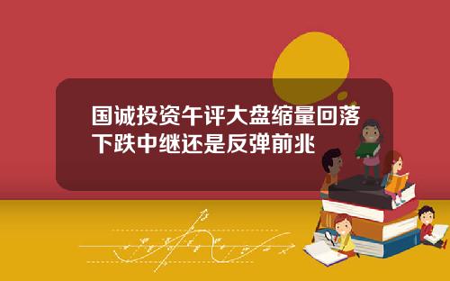 国诚投资午评大盘缩量回落下跌中继还是反弹前兆
