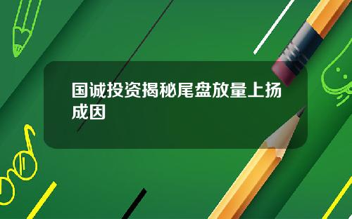 国诚投资揭秘尾盘放量上扬成因
