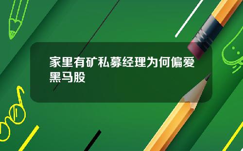 家里有矿私募经理为何偏爱黑马股