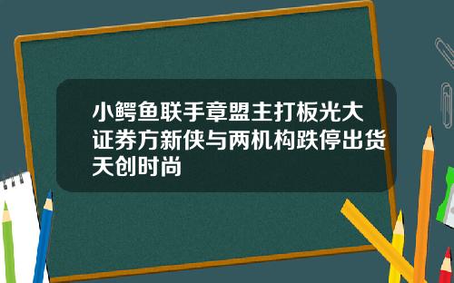 小鳄鱼联手章盟主打板光大证券方新侠与两机构跌停出货天创时尚