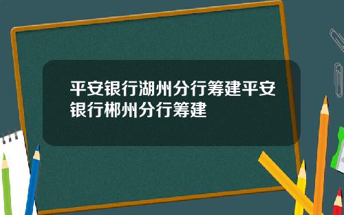 平安银行湖州分行筹建平安银行郴州分行筹建