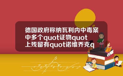 德国政府称纳瓦利内中毒案中多个quot证物quot上残留有quot诺维乔克quot毒剂