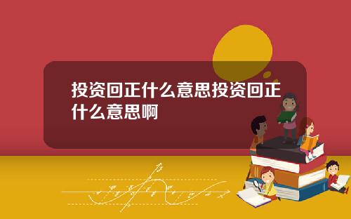 投资回正什么意思投资回正什么意思啊