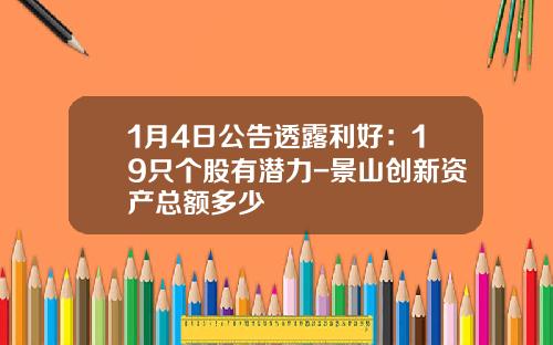 1月4日公告透露利好：19只个股有潜力-景山创新资产总额多少