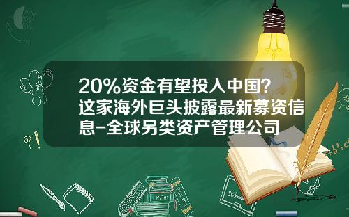 20%资金有望投入中国？这家海外巨头披露最新募资信息-全球另类资产管理公司