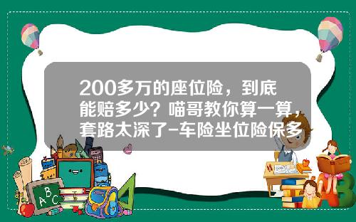 200多万的座位险，到底能赔多少？喵哥教你算一算，套路太深了-车险坐位险保多少