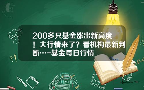 200多只基金涨出新高度！大行情来了？看机构最新判断…-基金每日行情