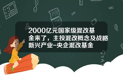 2000亿元国家级混改基金来了，主投混改概念及战略新兴产业-央企混改基金