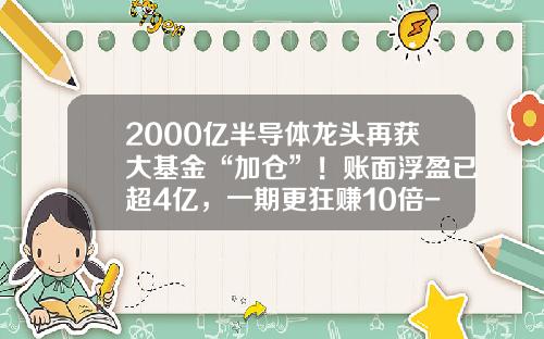 2000亿半导体龙头再获大基金“加仓”！账面浮盈已超4亿，一期更狂赚10倍-华创基金