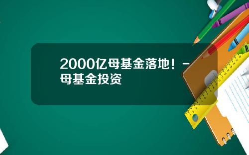 2000亿母基金落地！-母基金投资