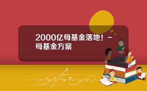 2000亿母基金落地！-母基金方案