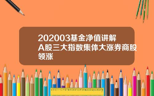 202003基金净值讲解A股三大指数集体大涨券商股领涨