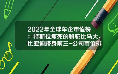2022年全球车企市值榜:特斯拉瘦死的骆驼比马大,比亚迪跻身前三-公司市值排名【新闻】