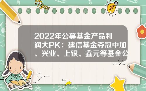 2022年公募基金产品利润大PK：建信基金夺冠中加、兴业、上银、鑫元等基金公司逆袭进前十-债基金排名