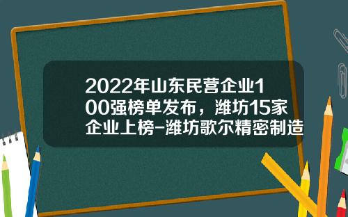 2022年山东民营企业100强榜单发布，潍坊15家企业上榜-潍坊歌尔精密制造有限公司