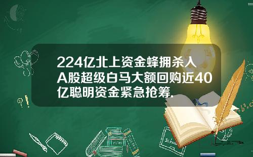 224亿北上资金蜂拥杀入A股超级白马大额回购近40亿聪明资金紧急抢筹.