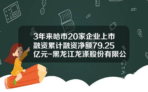 3年来哈市20家企业上市融资累计融资净额79.25亿元-黑龙江龙涤股份有限公司土地