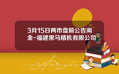 3月15日两市盘前公告淘金-福建黑马精机有限公司