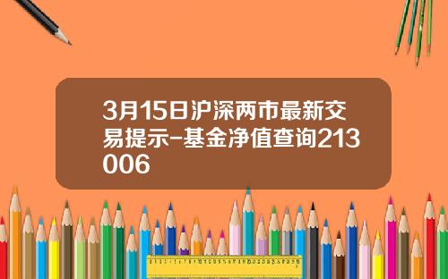 3月15日沪深两市最新交易提示-基金净值查询213006
