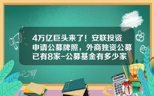 4万亿巨头来了！安联投资申请公募牌照，外商独资公募已有8家-公募基金有多少家