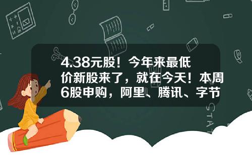 4.38元股！今年来最低价新股来了，就在今天！本周6股申购，阿里、腾讯、字节跳动供应商在列…-新股申购要大约预留多少资金