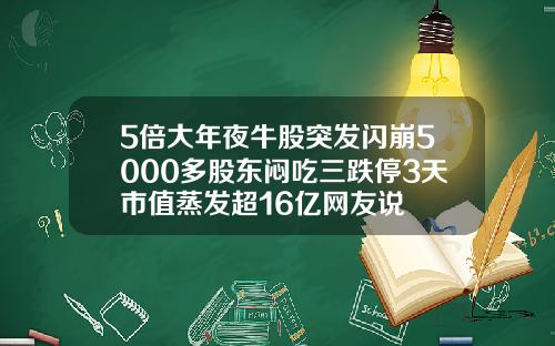 5倍大年夜牛股突发闪崩5000多股东闷吃三跌停3天市值蒸发超16亿网友说