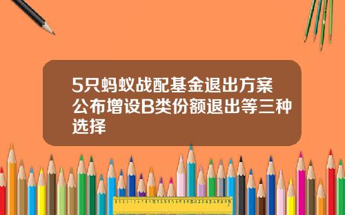 5只蚂蚁战配基金退出方案公布增设B类份额退出等三种选择