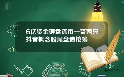 6亿资金砸盘深市一哥两只抖音概念股尾盘遭抢筹