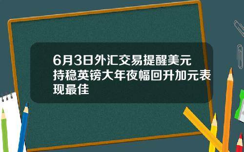 6月3日外汇交易提醒美元持稳英镑大年夜幅回升加元表现最佳