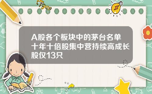 A股各个板块中的茅台名单十年十倍股集中营持续高成长股仅13只