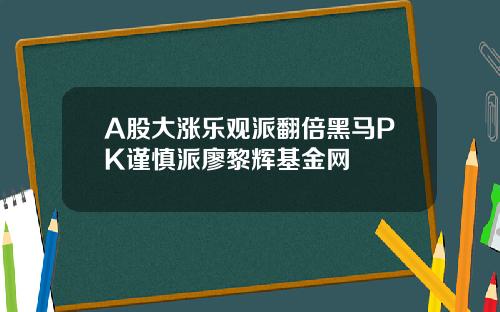 A股大涨乐观派翻倍黑马PK谨慎派廖黎辉基金网