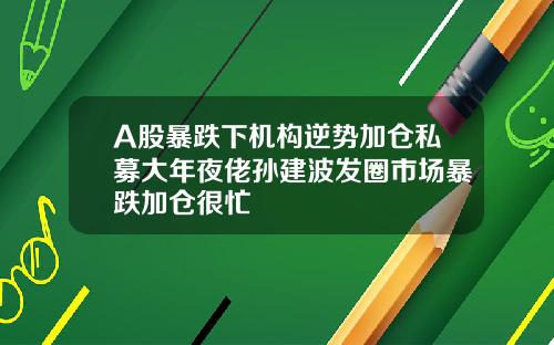 A股暴跌下机构逆势加仓私募大年夜佬孙建波发圈市场暴跌加仓很忙