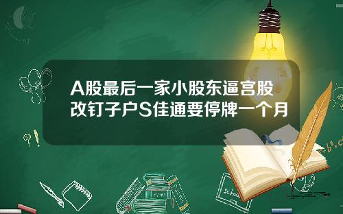 A股最后一家小股东逼宫股改钉子户S佳通要停牌一个月